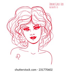 Vector illustration hand drawn sketch of Leo Zodiac sign woman isolated on white 