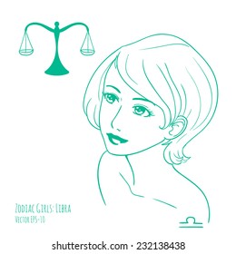 Vector illustration hand drawn sketch of Libra Zodiac sign woman isolated on white