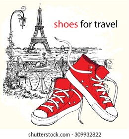 The vector illustration "hand drawn sketch illustration sneakers" for design