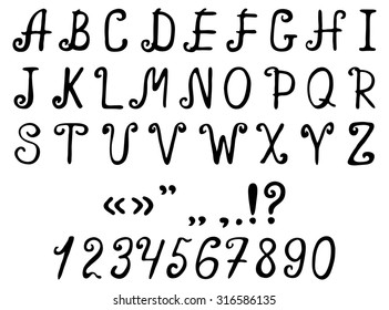Vector illustration with hand drawn sketch font: alphabet and numbers