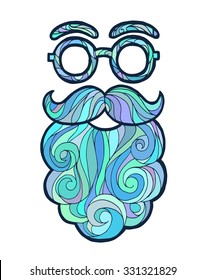 Vector illustration of a hand drawn sketch santa claus male beard and mustache fashionable hipster style, curly beard and round glasses