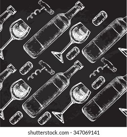 The vector illustration "hand drawn sketch illustration wine seamless pattern" for design