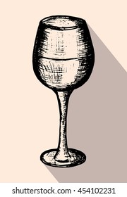 Vector illustration, hand drawn sketch of wineglass