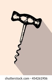 Vector illustration, hand drawn sketch of corkscrew