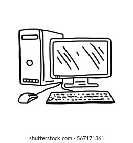 Vector Illustration Hand Drawn Sketch Of Personal Computer Isolated On White Background