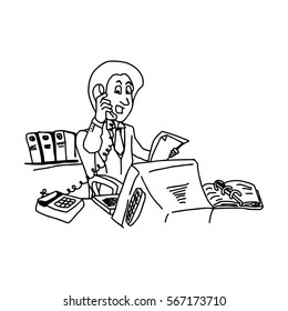 vector illustration hand drawn sketch of businessman telephone on his desk isolated on white background