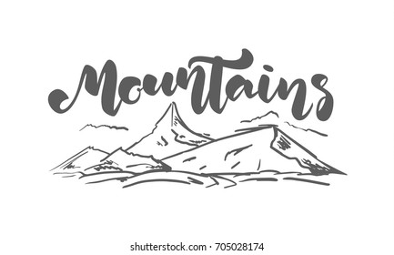 Vektorillustration: Handgezeichnete Skizzenlandschaft mit handgeschriebener Schrift