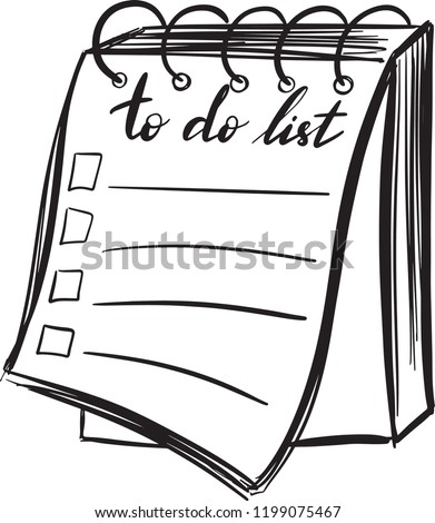 Vector illustration of hand drawn skethc notebook with to do list isolated on white background.