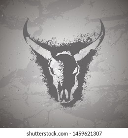 Vector illustration of hand drawn skull wild buffalo and grunge elements on vintage background. Sketch in dark color. For you design, print, tattoo or magic craft.