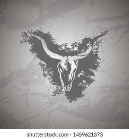Vector illustration of hand drawn skull antelope and grunge elements on vintage background. Sketch in dark color. For you design, print, tattoo or magic craft.