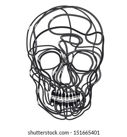 Vector illustration with Hand Drawn Skull and Cable. 