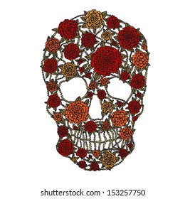 Vector illustration with Hand Drawn Skull. Day of The Dead colorful Skull with floral ornament. 