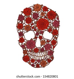 Vector illustration with Hand Drawn Skull. Day of The Dead colorful Skull with floral ornament.