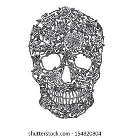 Vector illustration with Hand Drawn Skull. Day of The Dead colorful Skull with floral ornament.