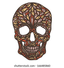 Vector illustration with Hand Drawn Skull. Day of The Dead colorful Skull with ornament.