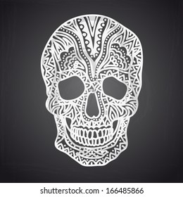 Vector illustration with Hand Drawn Skull. Day of The Dead colorful Skull with ornament.