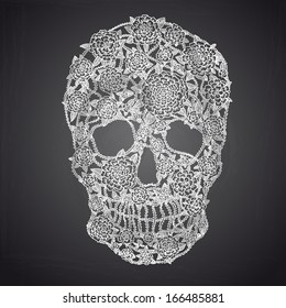 Vector illustration with Hand Drawn Skull. Day of The Dead colorful Skull with floral ornament.