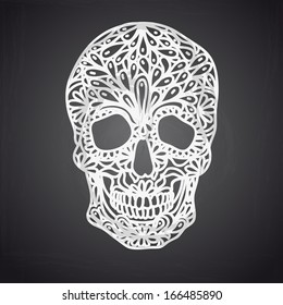 Vector illustration with Hand Drawn Skull. Day of The Dead colorful Skull with ornament.