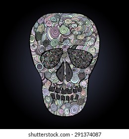 Vector illustration with hand drawn skull. 