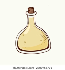 Vector illustration of Hand drawn Small glass bottle with yellow potion