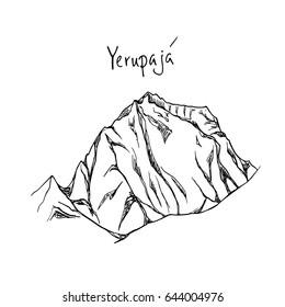 Vector illustration of hand drawn South American mountain peak. Ink drawing, graphic style. Perfect for travel, sport or spiritual designs.