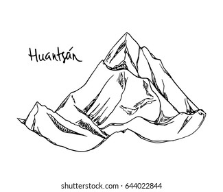 Vector illustration of hand drawn South American mountain peak. Ink drawing, graphic style. Perfect for travel, sport or spiritual designs.