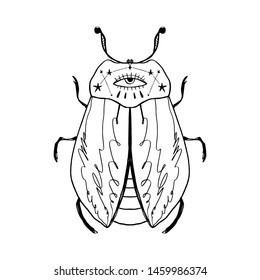 Vector illustration with hand drawn space magic beetle. Sacred symbol, abstract art
