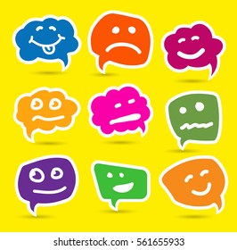 Vector illustration - Hand drawn speech bubble in flat design. Speech bubble color set. Smile talking. Smile set color.