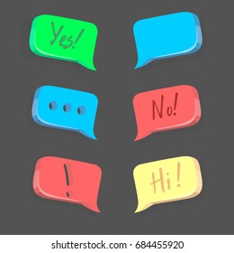 Vector illustration - Hand drawn speech bubble. Set with text (hi, no, yes). Speech bubble colorful set.