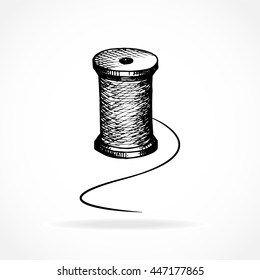 Vector Illustration Of Hand Drawn Spool With Thread