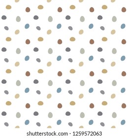 Vector illustration of hand drawn spots. Seamless repeat pattern with cute and colorful dots. Abstract childish texture for fabric, textile, apparel or wrapping paper. 
