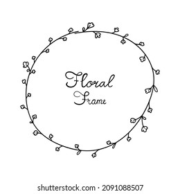 Vector illustration of a hand drawn spring wreath isolated on a white background. Floral frame. Circle silhouette from leaves for invitations, greeting cards, posters, blogs. Doodle style.