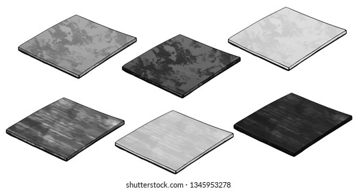 Vector illustration of hand drawn square stand for food, dishes etc., for interior with surface textured effect of marble, granite, decorative stuccoing. Isolated on white background.