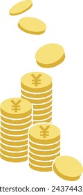 Vector illustration of hand drawn stacked gold coins, Japanese yen