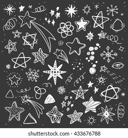 Vector illustration of hand drawn stars. Chalkboard style.