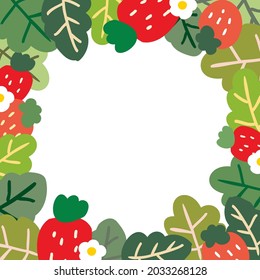 Vector Illustration of Hand Drawn Strawberry and Leaf Frame Design on White Background