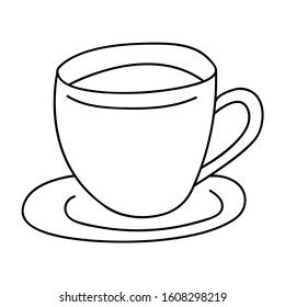 vector Illustration in hand drawn style with coffee or tea cup. Isolated doodle icon of herbal tea or hot black coffee cartoon style, concept of cafe
