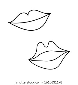 vector Illustration in hand drawn style with woman lips. Isolated doodle icon of kiss on white background in cartoon style, concept of kissing, dating