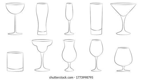 Ilustración vectorial de las gafas de cóctel de estilo dibujado a mano