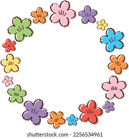 Vector illustration of Hand drawn style cherry blossom circle frame (colorful)
