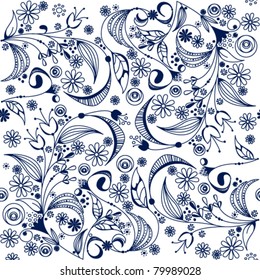 Vector illustration of hand drawn style beautiful seamless floral background pattern