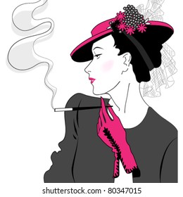 Vector illustration of hand drawn style elegant vintage fashion lady