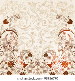 Vector illustration of hand drawn style beautiful vintage floral retro grunge background