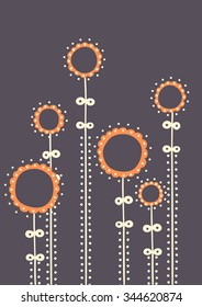 vector illustration of hand drawn stylized flowers, with orange petals on dark purple background