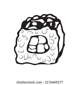 Ilustración vectorial del rollo de sushi dibujado a mano para el restaurante 
y bares: menes, diseños de marca, carteles, etc.