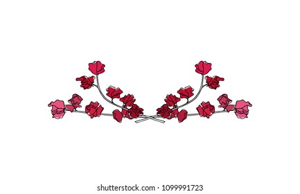 Vector illustration of hand drawn sweet pea laurel. Ink drawing, graphic style, beautiful floral design element