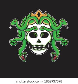 vector illustration hand drawn tattoo skull medusa good for t-shirt