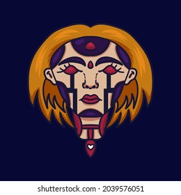 ilustración vectorial robot tatuaje dibujado a mano mujer buena para camiseta