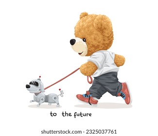 Vector illustration of hand drawn teddy bear with robot dog