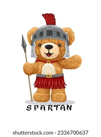 Vector illustration of hand drawn teddy bear in spartan costume with spear